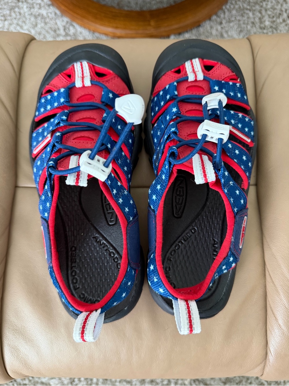 KEEN Women’s Patriot Star Bungee Sandals in Blue, Red, White